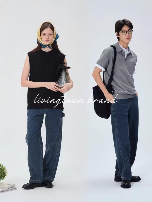 LIVINGTOWN/LT深蓝复古阔腿牛仔裤 商品图0