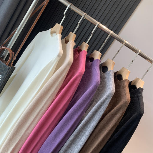 绵羊毛打底！2024简约基础款羊毛无缝一体半高领多色针织毛衣！ 商品图0