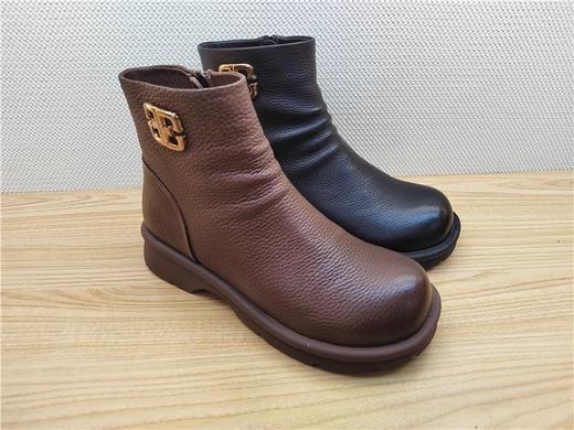 豪行冬季新款22468676M牛皮低跟加绒休闲女靴棉靴短靴 商品图1