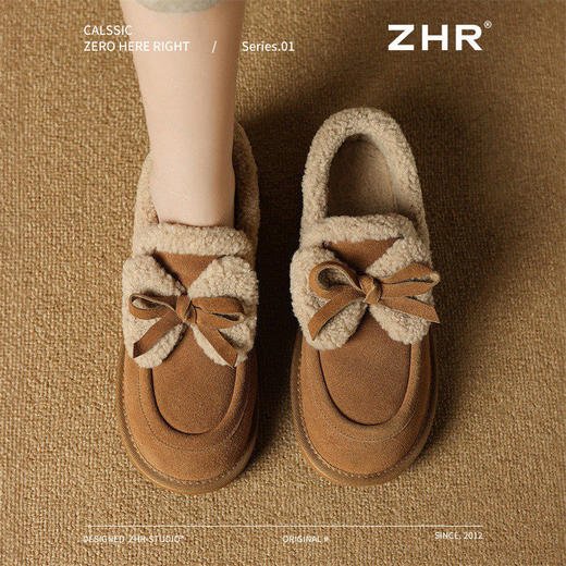ZHR则则加绒保暖博肯鞋可爱风雪地靴女2024冬季百搭一脚蹬乐福鞋 商品图7