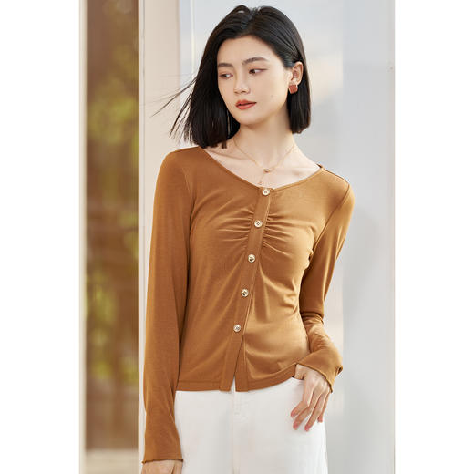 米思阳2026春季新款简约百搭T恤天丝醋酸羊毛混纺柔软舒适上衣女5507 商品图2