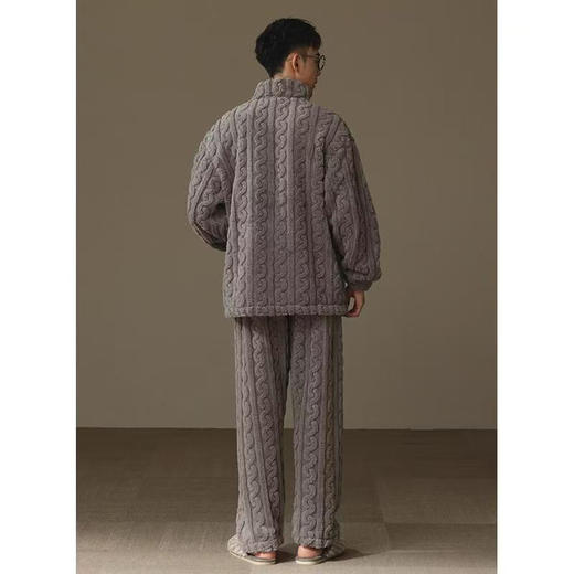 【加绒】保暖睡衣男冬季珊瑚绒法兰绒秋冬高领毛绒家居服 商品图4