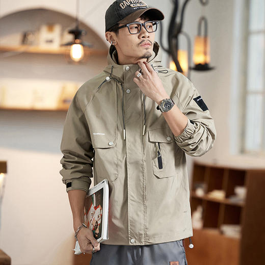 【新款DQ】大依优型大码男装冲锋衣工装连帽外套宽松休闲机能防风夹克上衣男士加肥加大潮流 商品图11