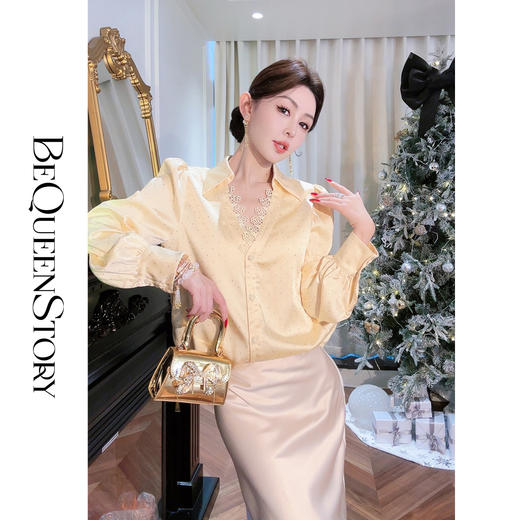 【孤品样衣，不退不换】【浪漫春波】2025年早春新品轻奢重工烫钻拼接花边翻领衬衫 商品图0