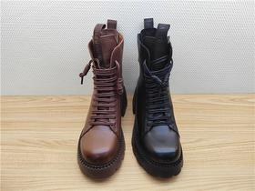 豪行冬季新款22430087M牛皮低跟加绒休闲女棉靴短靴