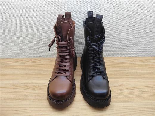 豪行冬季新款22430087M牛皮低跟加绒休闲女棉靴短靴 商品图0