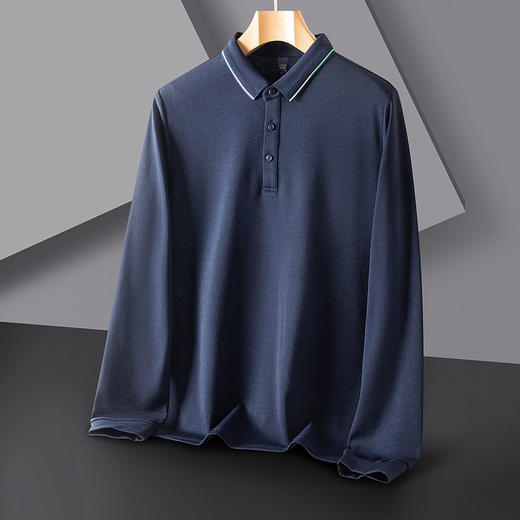 【含桑蚕丝】罗蒙春秋男士商务polo衫男长袖时尚舒适翻领百搭休闲长袖t恤男 商品图5