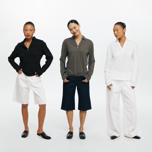 oneup V领翻领宽松长袖Polo 商品图4