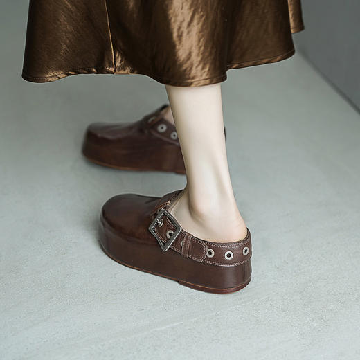 【阿么古纹马皮鞋】时尚高颜值厚底松糕鞋皮带扣复古勃肯鞋女5.5CM 商品图2