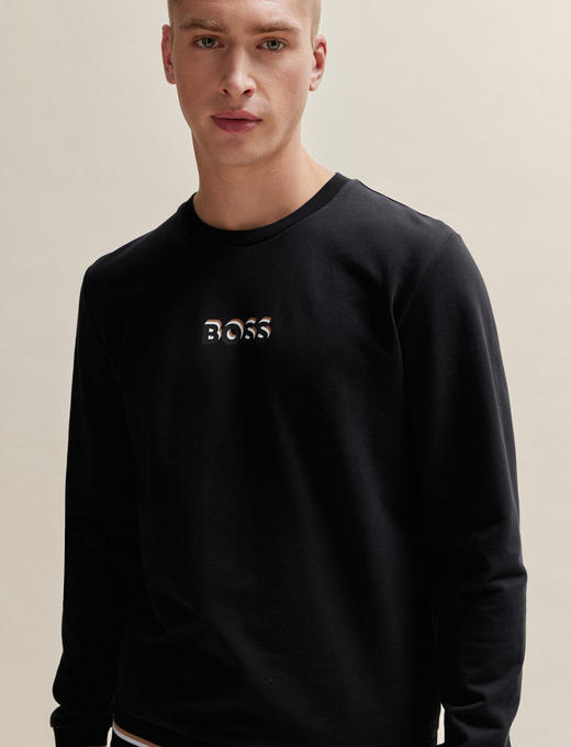 H.B 拼色螺纹 字母印花宽松圆领厚毛圈卫衣 WY889 商品图1