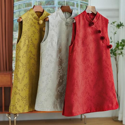 【高货wl】全新升级【铂金会员330/天猫449/差价119】(11428) 洛诗琳重工轻奢提花水貂毛球时尚新中式国风无袖连衣裙 商品图0