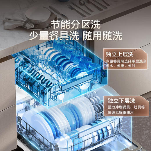 海尔（Haier）【山茶花系列】嵌入式洗碗机W30S白色15套大容量 变频一级水效 分区洗智能开门速干EYBW153286ZBU1 W30S标配版15套 简约白 分区洗 商品图7