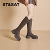 星期六简约百搭V口美腿粗跟长靴SSC3117625 商品缩略图3