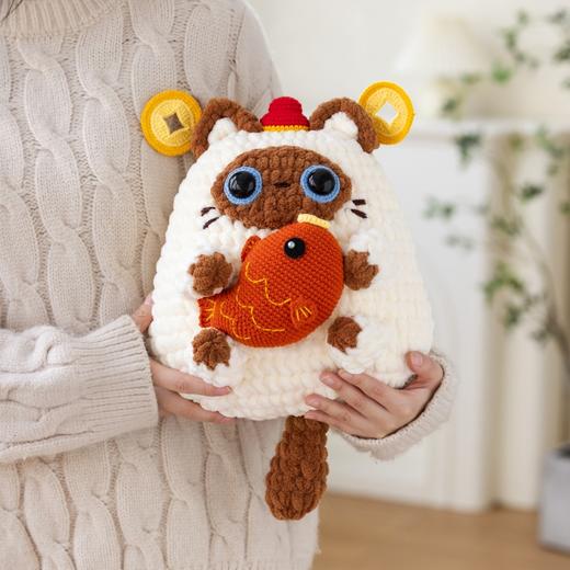 苏苏姐家招财猫抱枕手工diy编织钩针抱枕毛线团自制材料包 商品图1