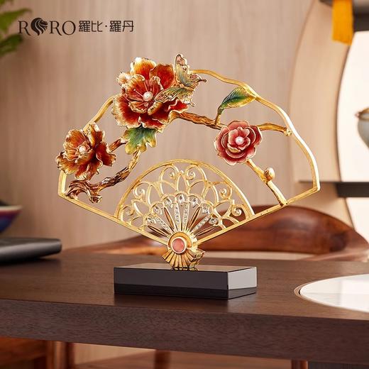 【样品清仓特惠4折，仅2件，无货退款】罗比罗丹富贵吉祥扇形摆件创意珐琅彩玄关家居饰品乔迁礼物摆件（富贵吉祥）A 商品图2