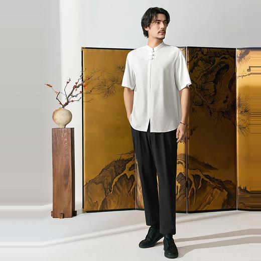 【龚莉同款】柒牌半开襟衬衫男士夏季新品满印中国风盘扣短袖衬衣128A71790 商品图4