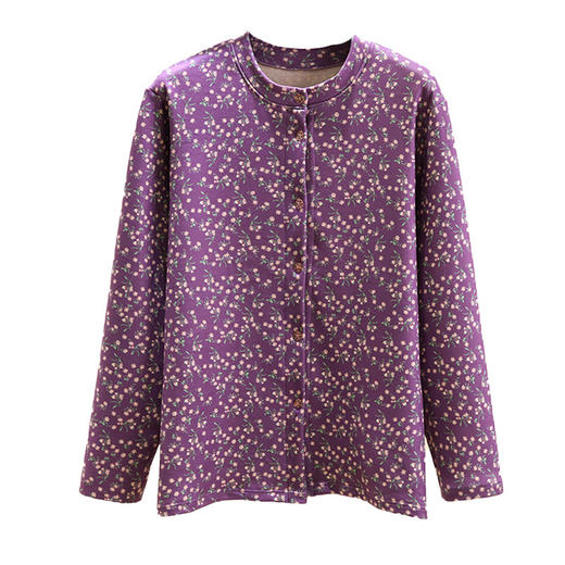 中老年德绒保暖开衫冬加绒加厚碎花系扣上衣双面磨毛妈妈装家居服_HLY 商品图4