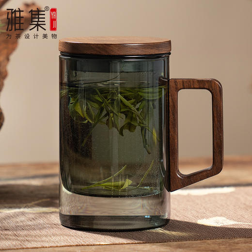雅集玻璃杯烟灰直觉杯500ml（木盖木把款） 商品图1