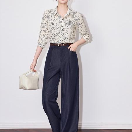 【高货wl】全新升级【铂金会员257/天猫339/差价82】(11832) 洛诗琳高级感星星绉印花衬衫2025春季通勤气质翻领上衣 商品图4