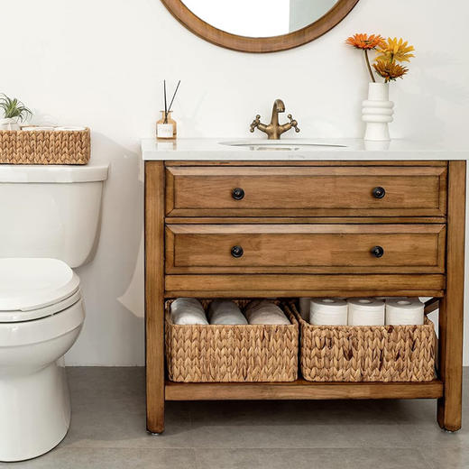 手工编织水葫芦藤编收纳盒 创意草编收纳篮可放卧室、浴室、食品储藏室、货架 商品图5