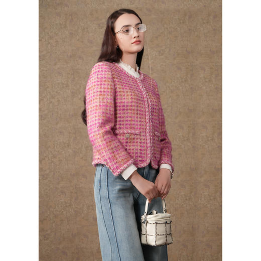 乔万尼小香风绵羊毛大衣小个子粗花呢短外套ET4B883 商品图1