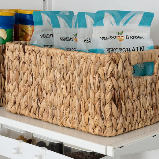 手工编织水葫芦藤编收纳盒 创意草编收纳篮可放卧室、浴室、食品储藏室、货架 商品图8
