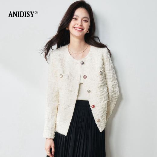 小香风水钻扣圆领长袖单排扣短外套 商品图0