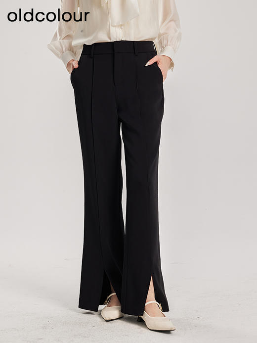 oldcolour春季新品时尚通勤开叉微喇高腰显瘦长裤女Q140703A1 商品图0