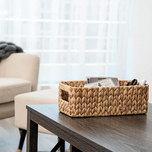 手工编织水葫芦藤编收纳盒 创意草编收纳篮可放卧室、浴室、食品储藏室、货架 商品图4