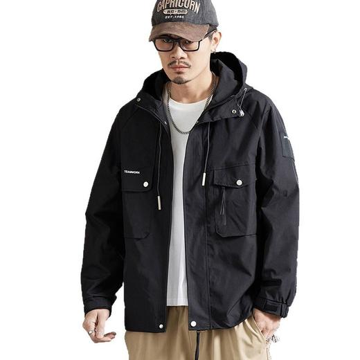 【新款DQ】大依优型大码男装冲锋衣工装连帽外套宽松休闲机能防风夹克上衣男士加肥加大潮流 商品图10