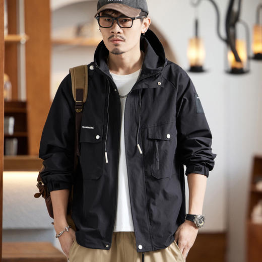 【新款DQ】大依优型大码男装冲锋衣工装连帽外套宽松休闲机能防风夹克上衣男士加肥加大潮流 商品图6