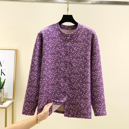 中老年德绒保暖开衫冬加绒加厚碎花系扣上衣双面磨毛妈妈装家居服_HLY 商品图9