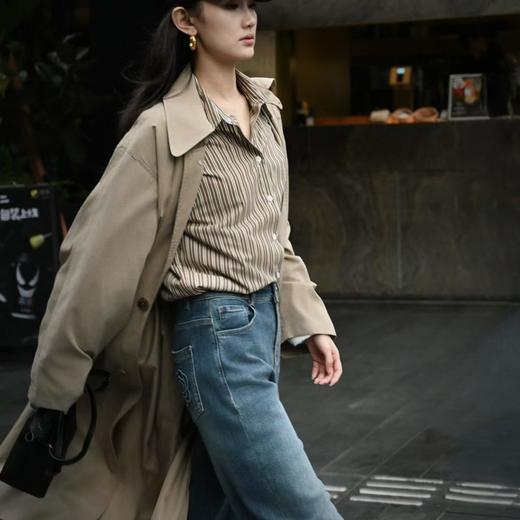 顺丰包邮35506洛诗琳老钱风单排扣宽松轻盈感长款风衣616 商品图4