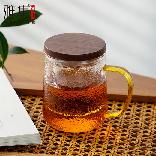 雅集玻璃杯锤纹茶屿悠觉杯450ml（琥珀把木盖款） 商品图2