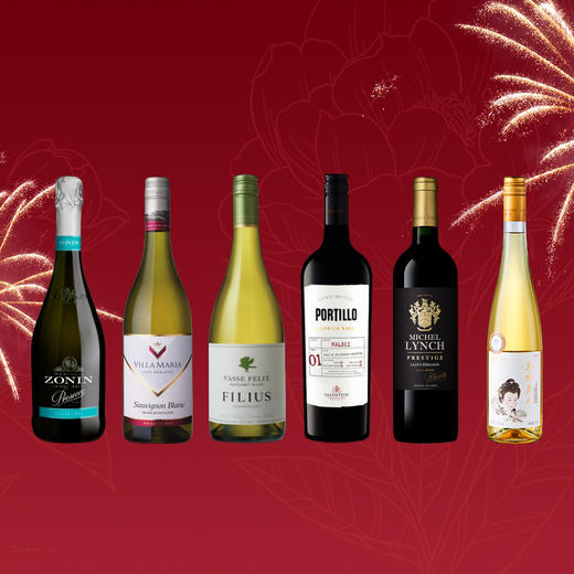 【年夜饭999套餐】卓林普劳塞考起泡葡萄酒+ 新玛利珍匣长相思白葡萄酒+菲历士菲璐斯霞多丽白葡萄酒+萨兰亭博迪优马贝克红葡萄酒+美诗丽致圣埃米利永优选干红+龙亭东方美人小芒森甜白葡萄酒 商品图0