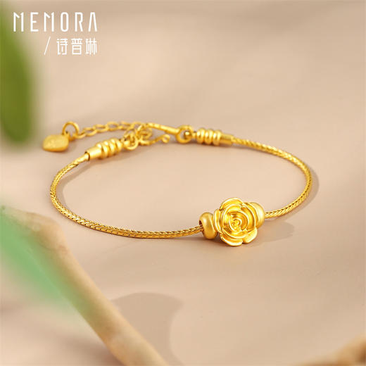 足金玫瑰吊坠 黄金玫瑰花转运珠 两戴花朵转运珠送女友礼物MEMORA诗普琳HP657601 商品图5