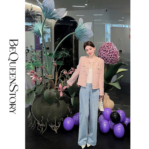 余潇潇【氧气星河】2025早春新品烫钻猫须水洗时尚宽松直筒牛仔裤 商品图2