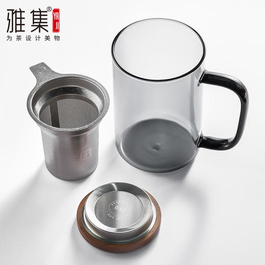 雅集玻璃杯烟灰直觉杯500ml（钛茶隔-木盖款） 商品图11