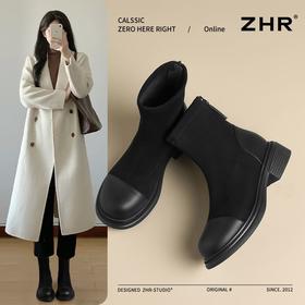ZHR则则绒面加绒短靴女2024冬季新款弹力甜酷瘦瘦靴气质百搭靴子