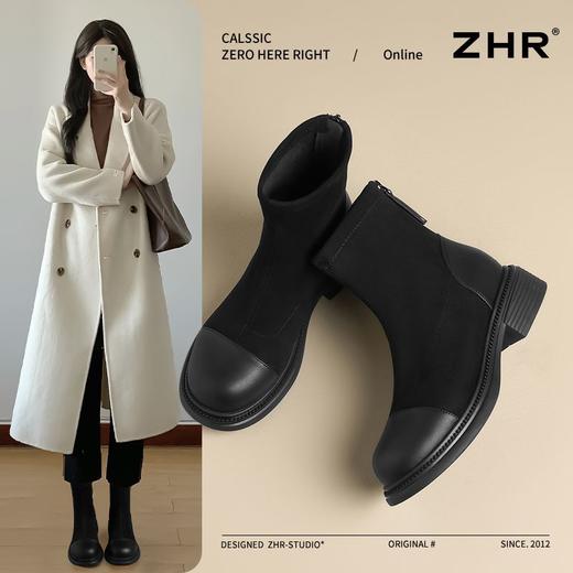 ZHR则则绒面加绒短靴女2024冬季新款弹力甜酷瘦瘦靴气质百搭靴子 商品图0