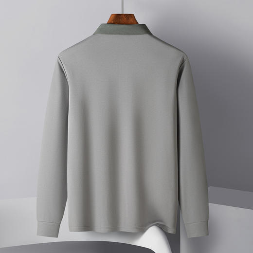 【含桑蚕丝】罗蒙男士撞色领拉链polo衫男长袖时尚舒适百搭长袖t恤男 商品图6