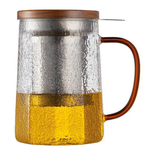 雅集玻璃杯锤纹筑茗杯550ml（琥珀把/木盖钛茶隔款） 商品图0