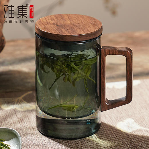 雅集玻璃杯烟灰直觉杯500ml（木盖木把款） 商品图11
