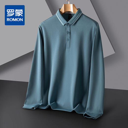【含桑蚕丝】罗蒙春秋男士商务长袖polo衫男时尚舒适翻领百搭通勤长袖t恤男 商品图3