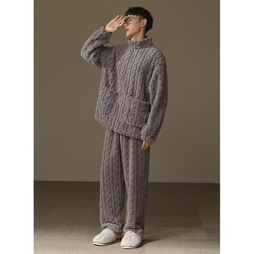 【加绒】保暖睡衣男冬季珊瑚绒法兰绒秋冬高领毛绒家居服 商品图0