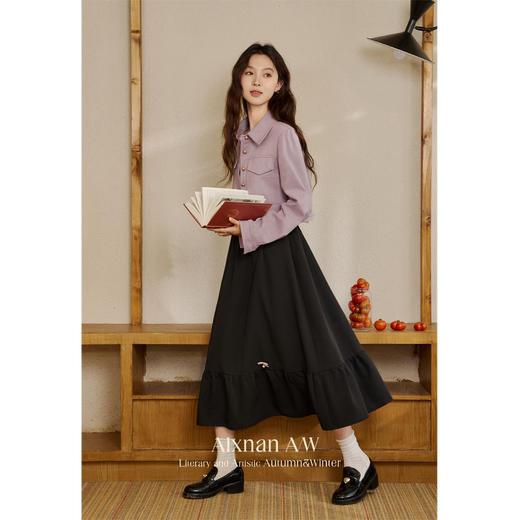 【6折秒杀】鹿向南「芋泥麻薯」黑色法式连衣裙女2025秋冬收腰长裙高腰A字裙 商品图1