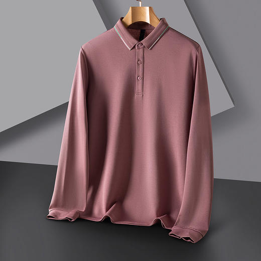 【含桑蚕丝】罗蒙春秋男士商务polo衫男长袖时尚舒适翻领百搭休闲长袖t恤男 商品图4