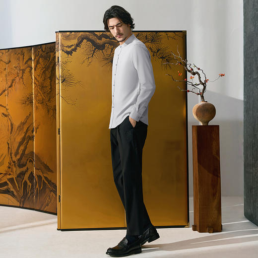 【中华立领】柒牌长袖衬衫男2025春季新款含莫代尔中国风休闲衬衣128A70480 商品图3