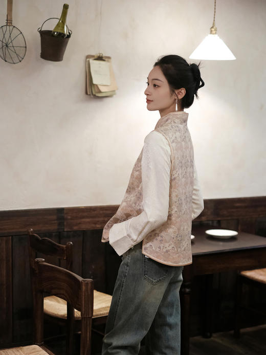 盛唐牡丹 |重缎宋锦扇子纹对襟马甲 商品图3