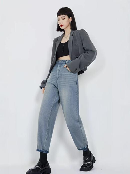  最后一件【春秋款】明星同款-章若楠同款品质24031九分浅色99.6%棉牛仔裤-喜出 商品图1